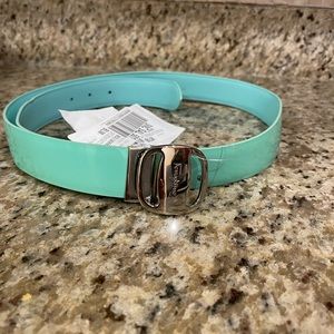 SALVATORE FERRAGAMO smooth LEATHER BELT SILVER BUCKLE VINTAGE Mint Green *STAIN*